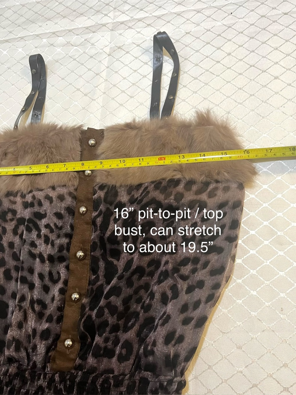 Happyberry Korea Brown Gold Black Leopard Dress /w Faux Fur Leather (LIKE-NEW) - Picture 3 of 15